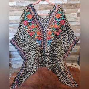 Oddy Leopard Print With Embroidered Floral Design Tunic
